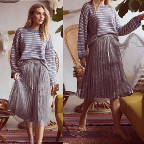 NWT Anthropologie Sweater SMALL Oversized Blue White Boho Baggy Chunky Striped - Picture 2 of 12